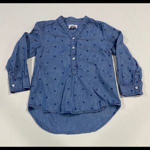 💝 Girls Denim Stars Hi Low Button Shirt Sz 5 EUC